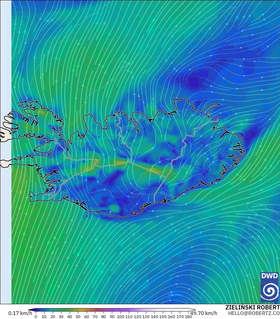 ICON model - Iceland, Wind at 10m