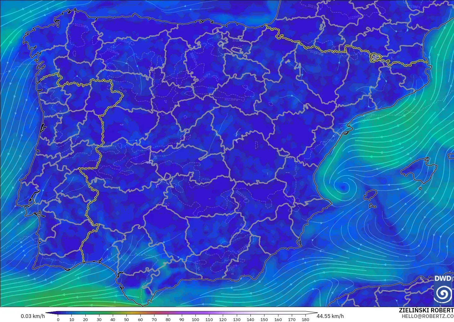 ICON model - Spain, Wind at 10m