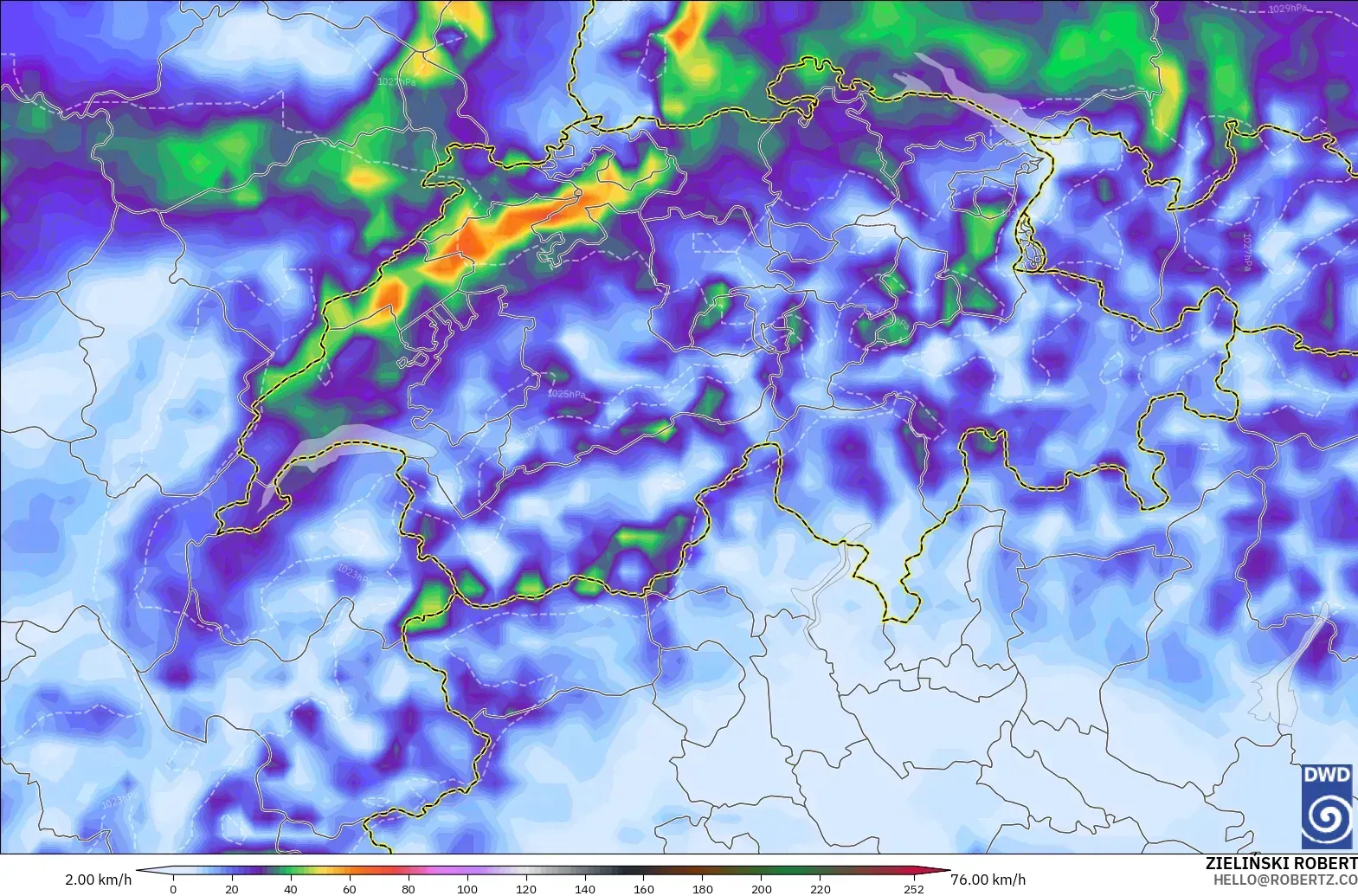 ICON model - Switzerland, Wind Gusts
