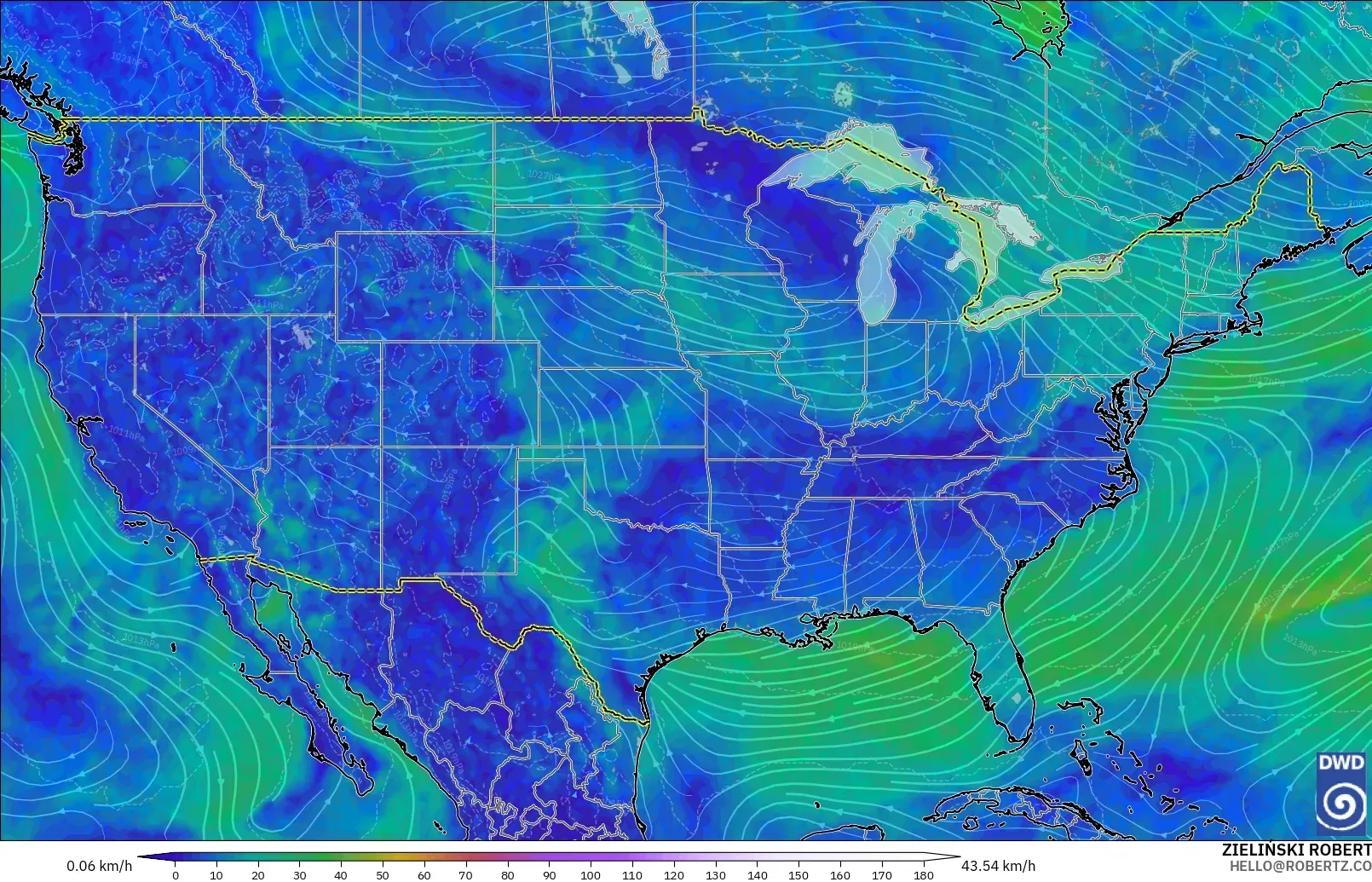 ICON model - United States, Wind at 10m