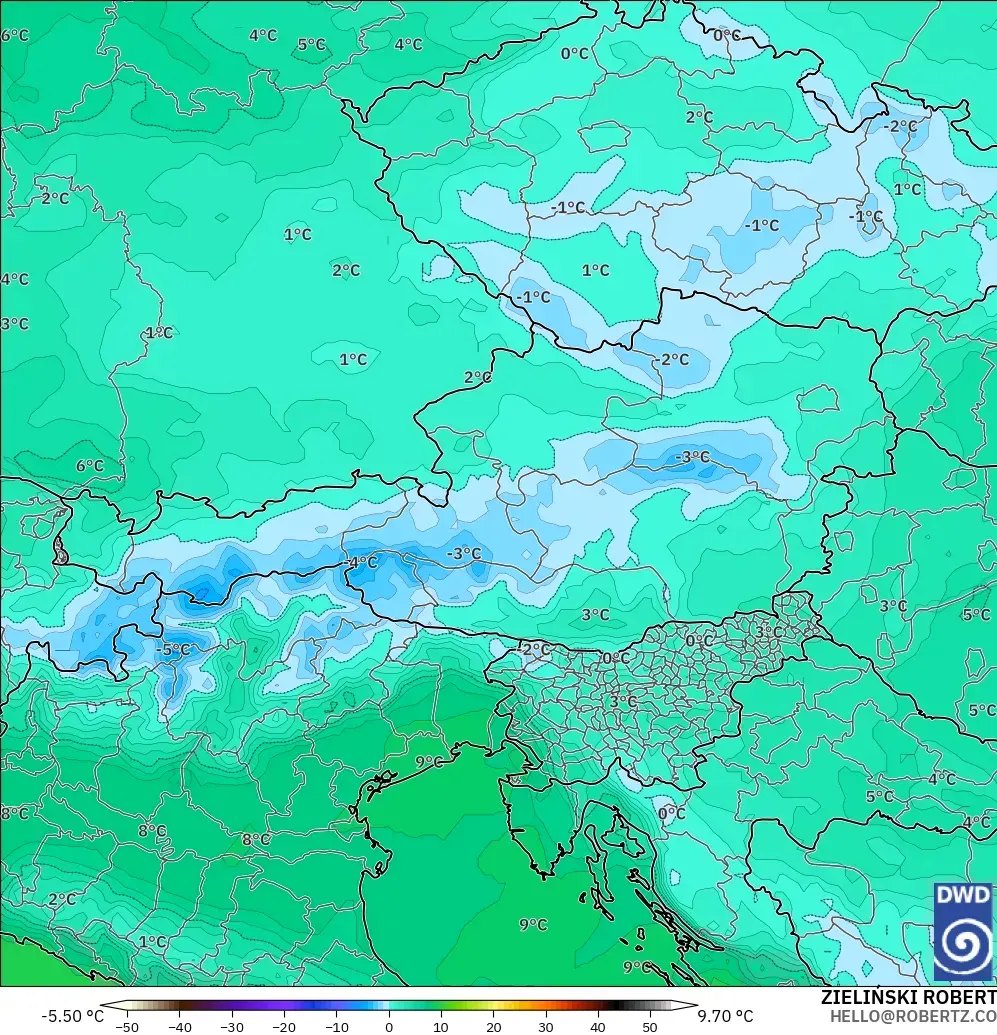 ICON model - Austria, Temperature at 850hPa