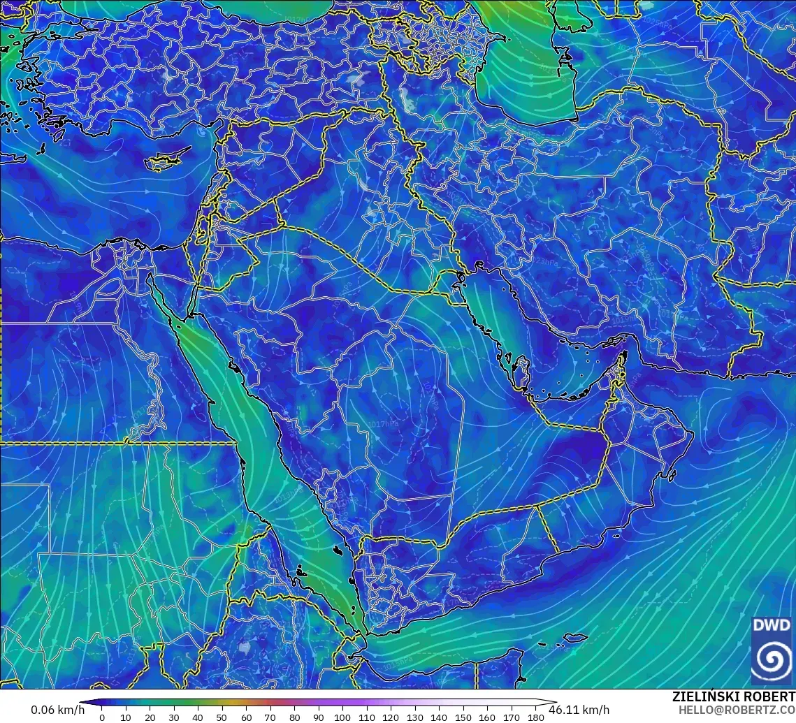ICON model - Middle East, Wind at 10m