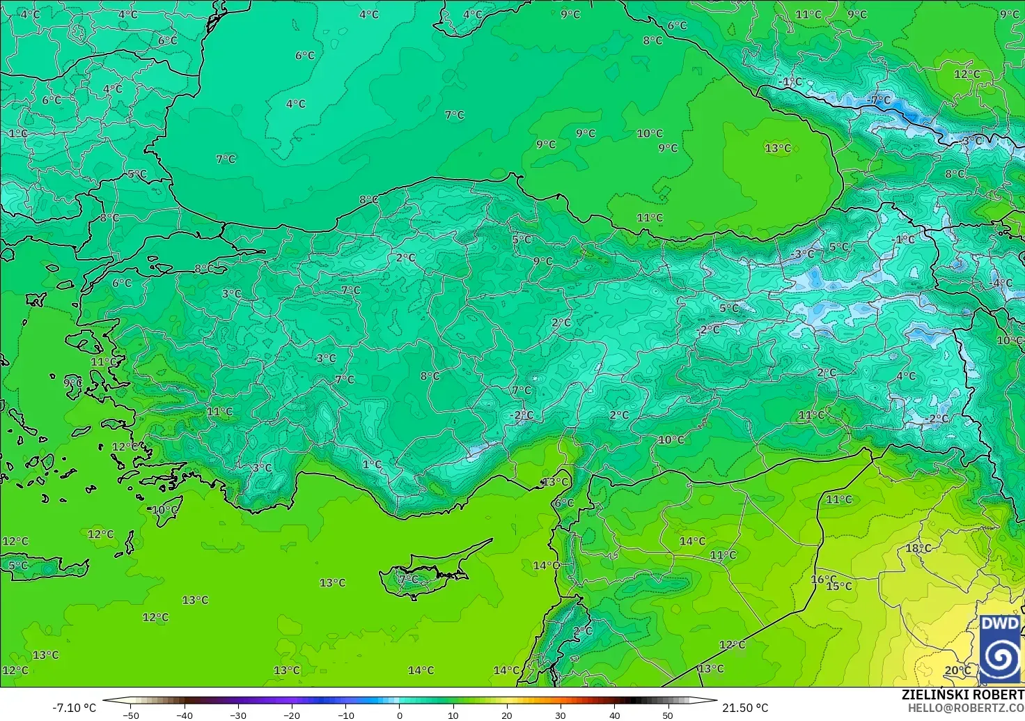 ICON model - Turkey, Temperature at 850hPa