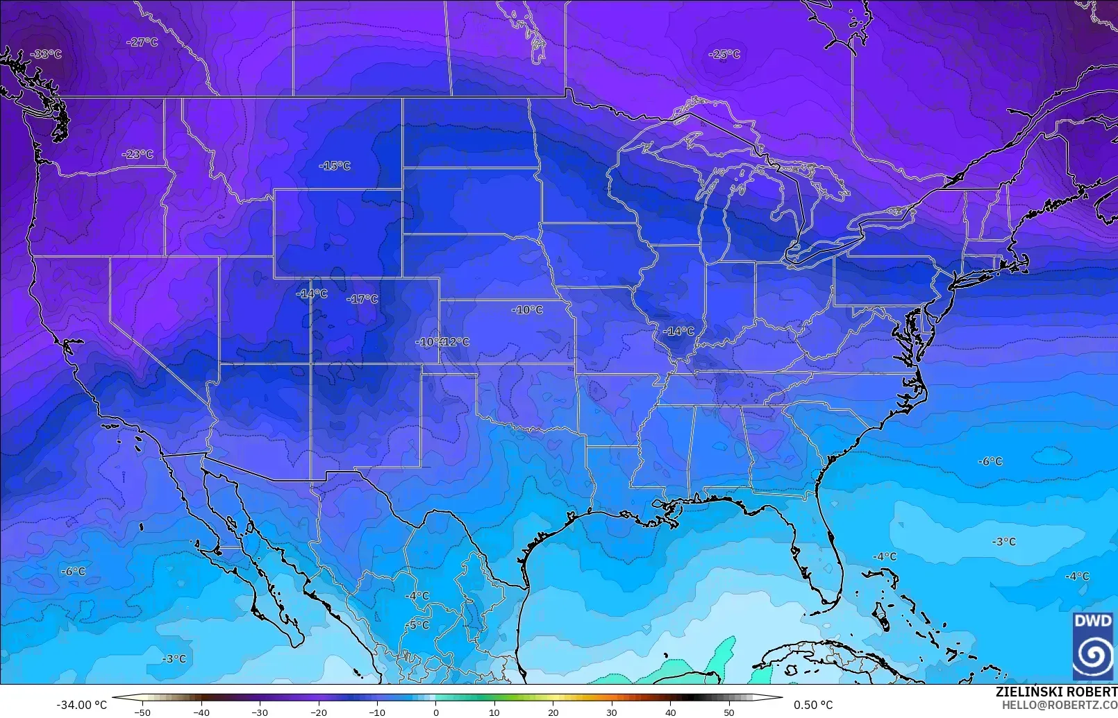 ICON model - United States, Temperature at 500hPa